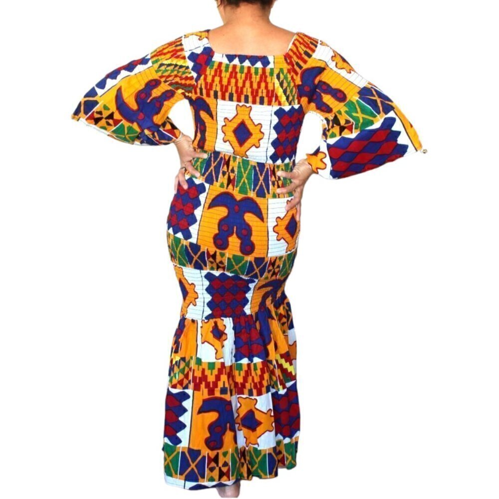 Handmade African mermaid multicolor ruffled trumpet Maxi dress Size M stretch - Picture 8 of 12